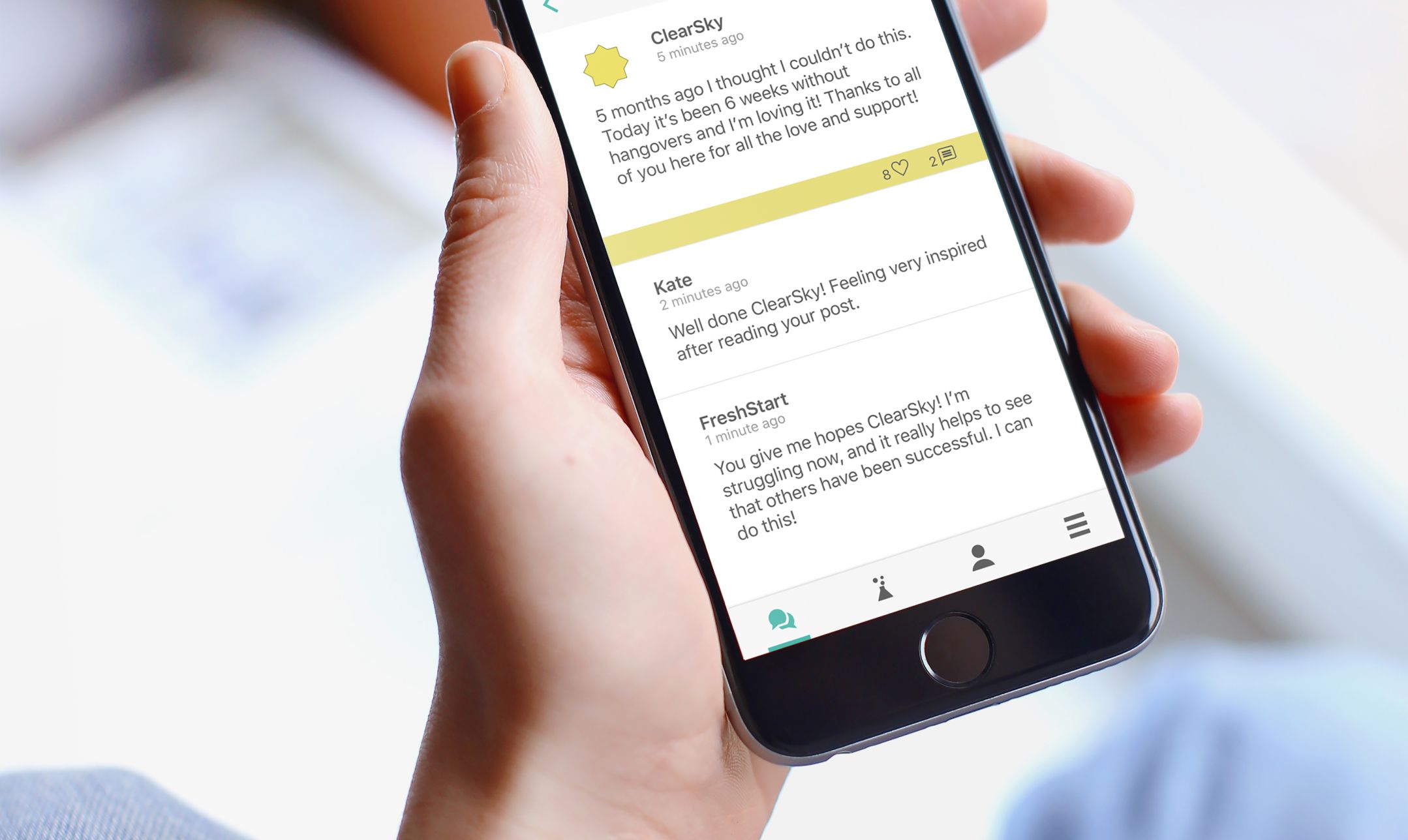 Person holding smartphoen showing Daybreak app