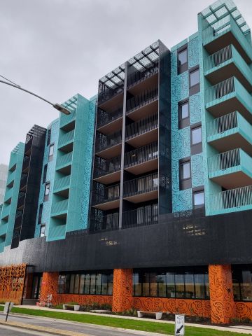 8-storey building, top six storeys of apartments with balconies
