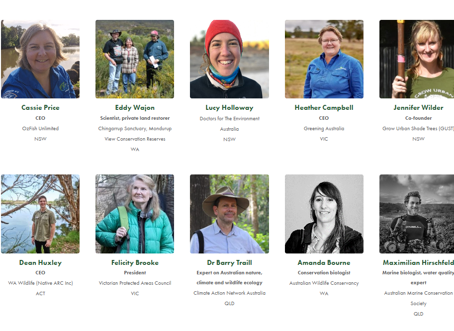 A screenshot showing headshots and bio details of 10 environment sectors experts